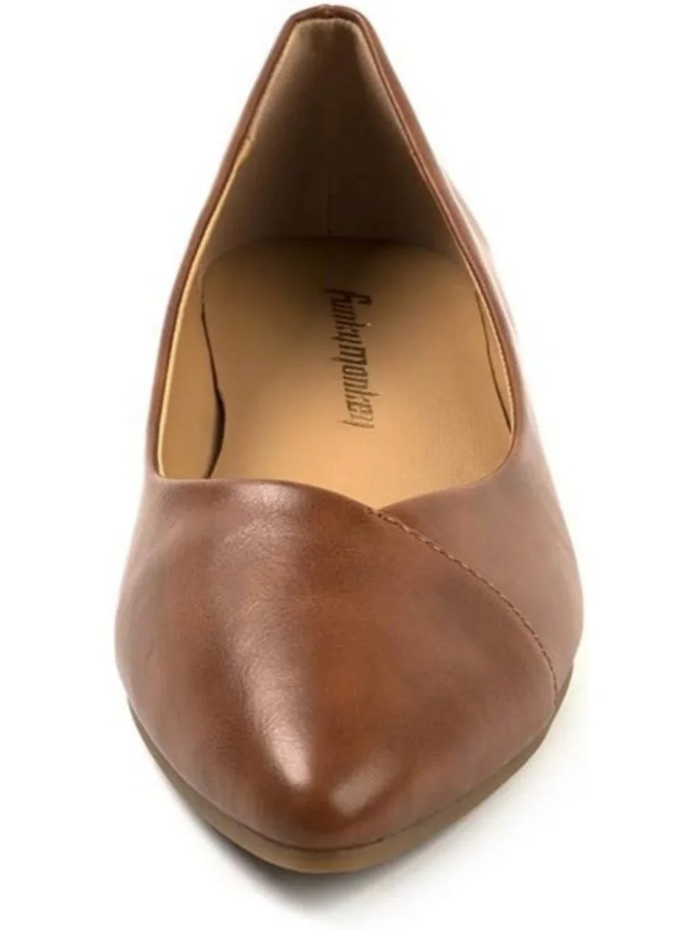 FUNKYMONKEY Women's Brown Faux Leather Pointed Toe Slip On Ballet Low Heel Flats